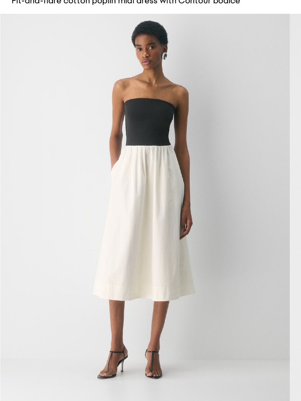 Aritzia never worn!! Fluid Poplin Strapless Two-Tone Midi Dress Black and Ivory